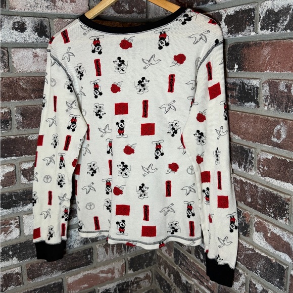 Disney Ribbed Henley Mickey Mouse Peace Dove Rose Long Sleeve Pajama Shirt - Picture 5 of 7